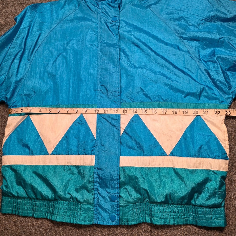 Vintage 80s Colorblock Windbreaker Jacket Teal Green Geometric Retro Grandmacore - Picture 9 of 10